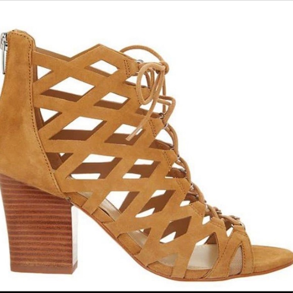 NWB Marc Fisher Cut-out Suede Lace-up Sandals Blair Luggage - Medium - Picture 2 of 3